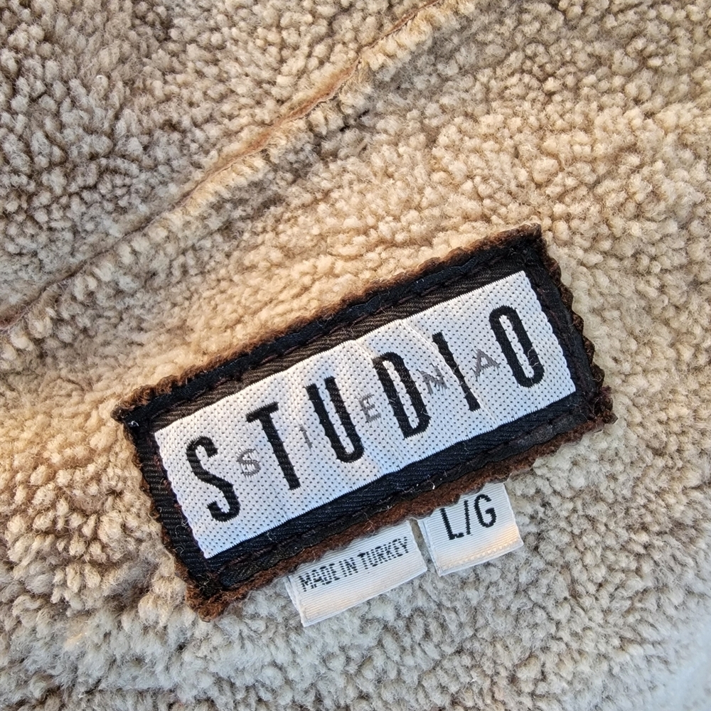 vintage brown shearling wool heavy car coat duffle toggle hooded oversized 90s - Picture 6 of 8